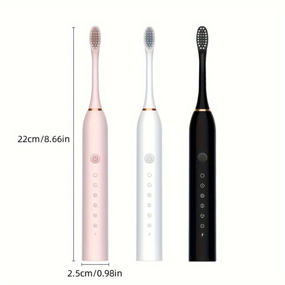 Rechargeable Electric Toothbrush with 6 Cleaning Modes & Smart Timer ¨C USB Sonic Toothbrush for Adults, Replacement Heads Included, 3 Colors, Whitens Teeth & Protects Gums, Great Family Gift
