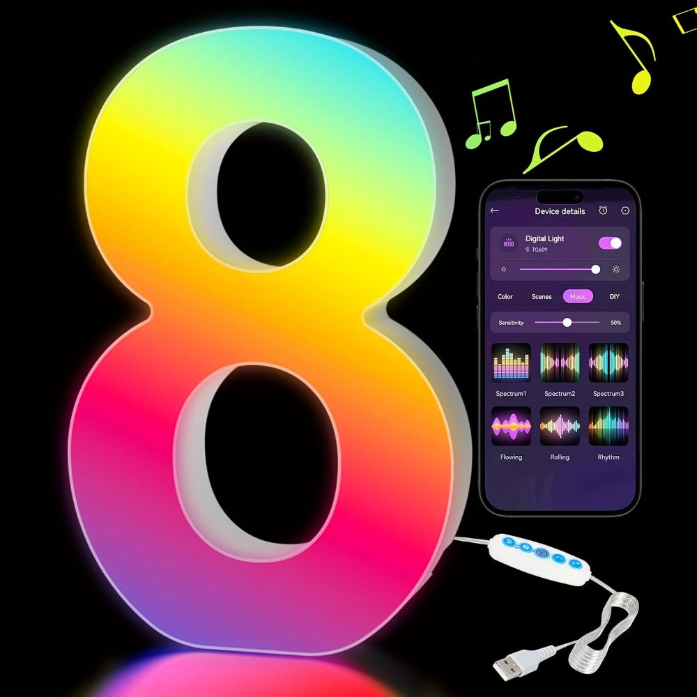LED Letter Lights Music Sync - Colorful Flashing Marquee Alphabet Lights for Room Decor, Party, Bedroom, Festival & Camping, Numbers 0-9 & A-Z & Symbols Available, Night Light Wall Decoration