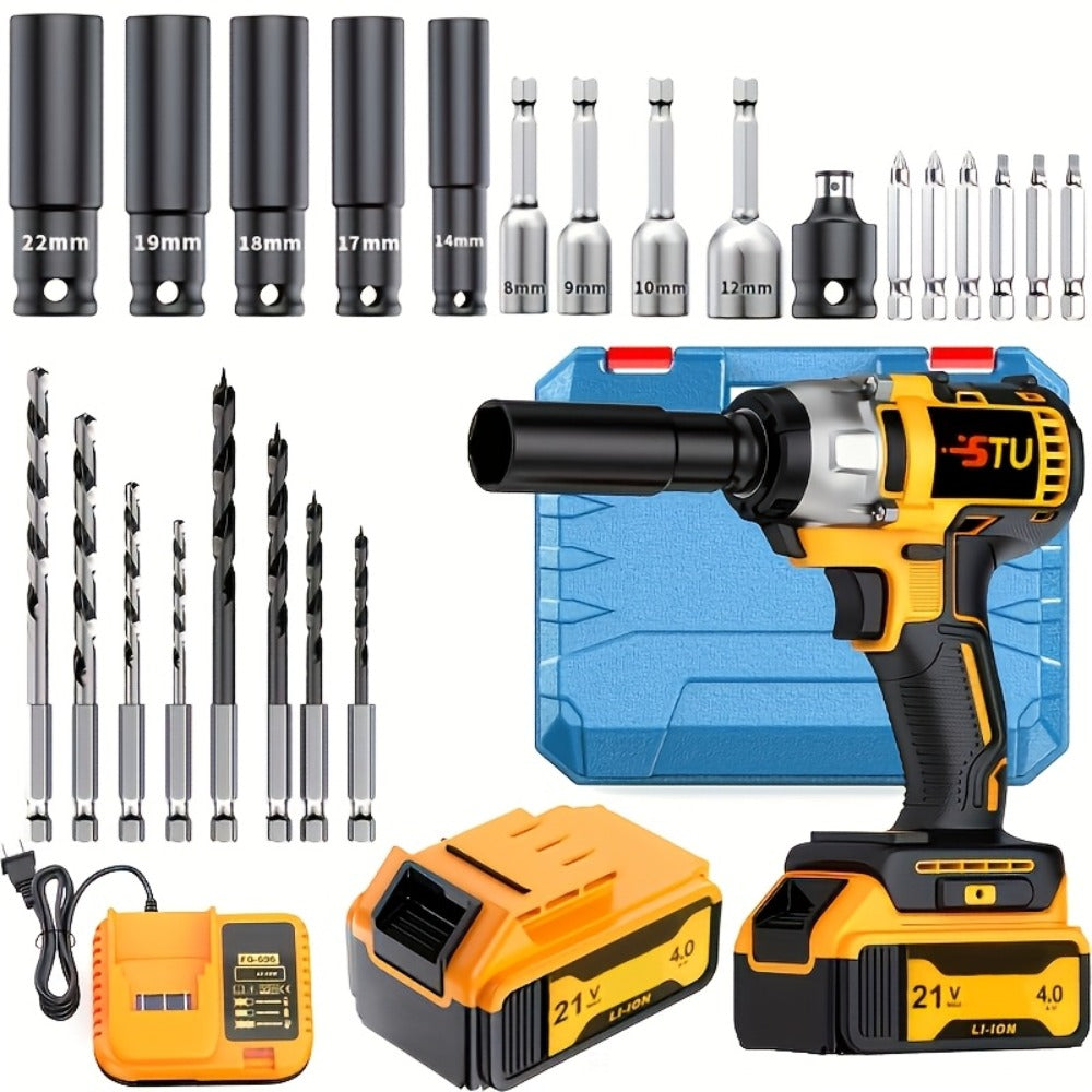 Impact Drill Set 21V Cordless with Drill Bit Accessories, Toolbox & Charger ¨C Heavy Duty Wireless Impact Wrench Drill, 2AH / 4AH Battery Options, for Car Repair, Construction & Heavy-Duty DIY Projects