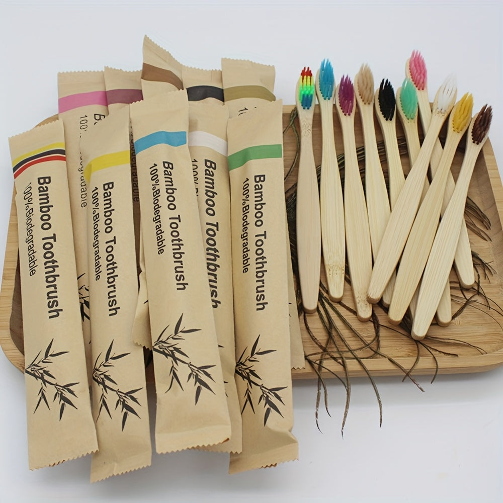 Bamboo Toothbrushes 20-Pack Soft Bristles - Individually Wrapped Eco-Friendly Wood Handle for Sensitive Teeth & Gums, Daily Oral Care Home Travel Hiking