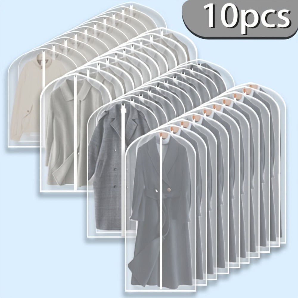 Garment Bags 10 Pack Waterproof Transparent ¨C Hanging Clothes Storage Bags with Full Zipper for Wardrobe, Travel & Closet Organization ¨C Dustproof Clear Clothing Bags in M / L / XL / XXL