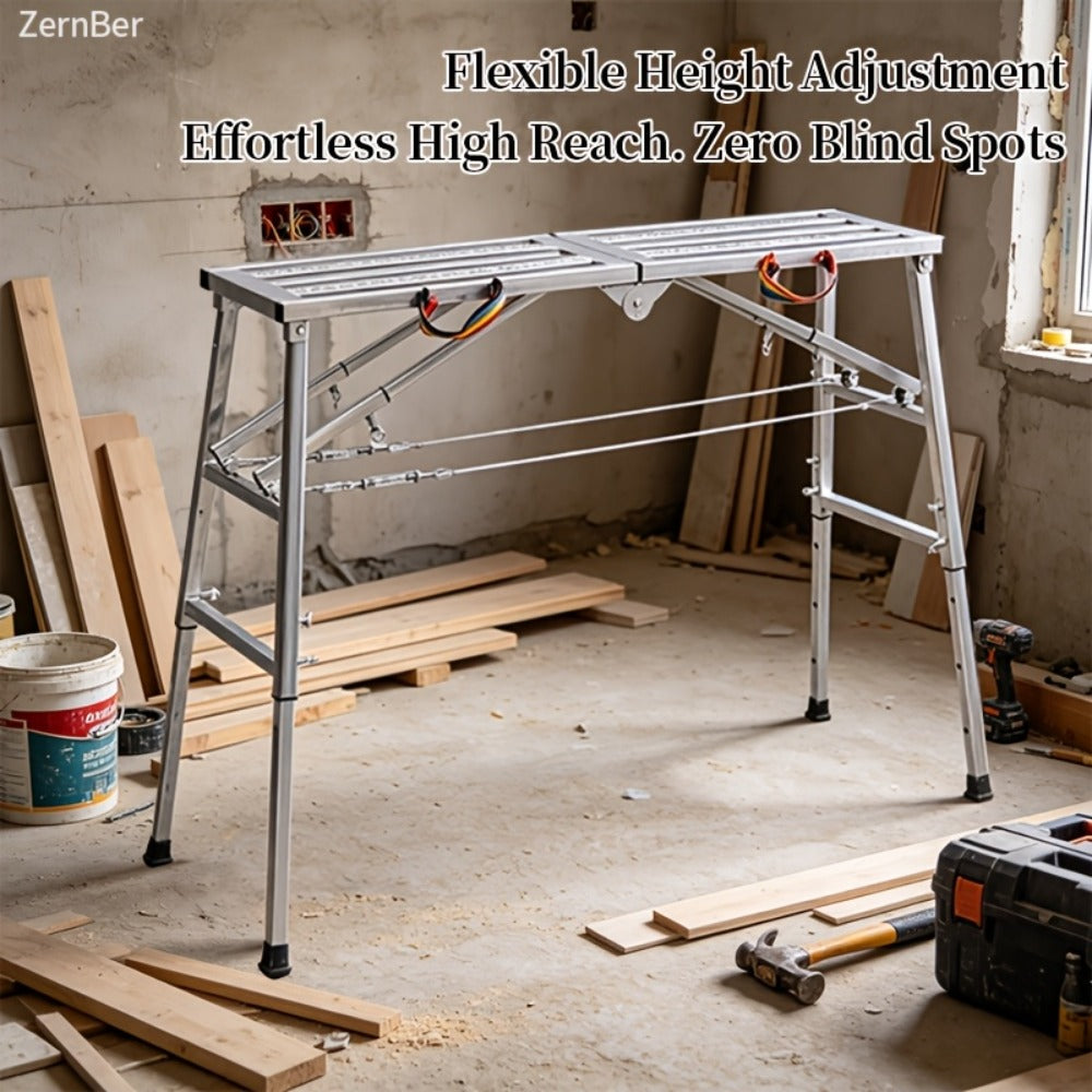 Folding Scaffold Step Stool Adjustable Height 39-79¡± Portable Steel Work Platform 1300 lb Capacity for Home Renovation Painting Car Washing RV Cleaning