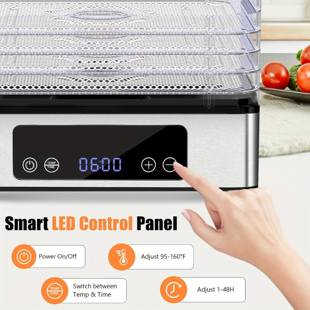 Food Dehydrator Machine 5 Stainless Steel Trays 420W with 48-Hour Timer Temperature Control 95-160¡ãF 360¡ã Airflow BPA-Free Dehydrator for Jerky Herbs Meat Fruit Mushrooms with Recipe Book