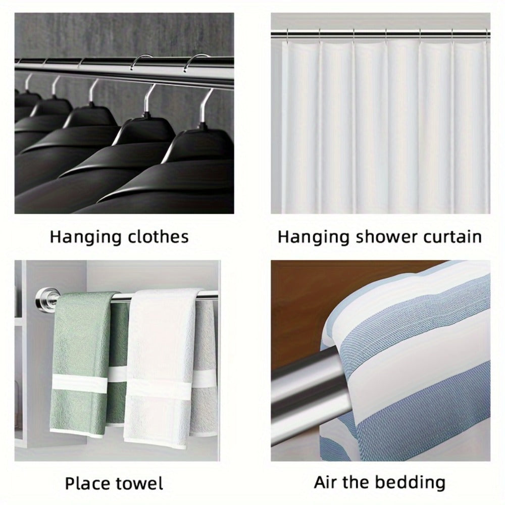 Tension Rod Stainless Steel No Drill - Adjustable Curtain Rod for Wardrobe Bathroom Bedroom, Clothes Drying Rod, Multiple Sizes & Colors