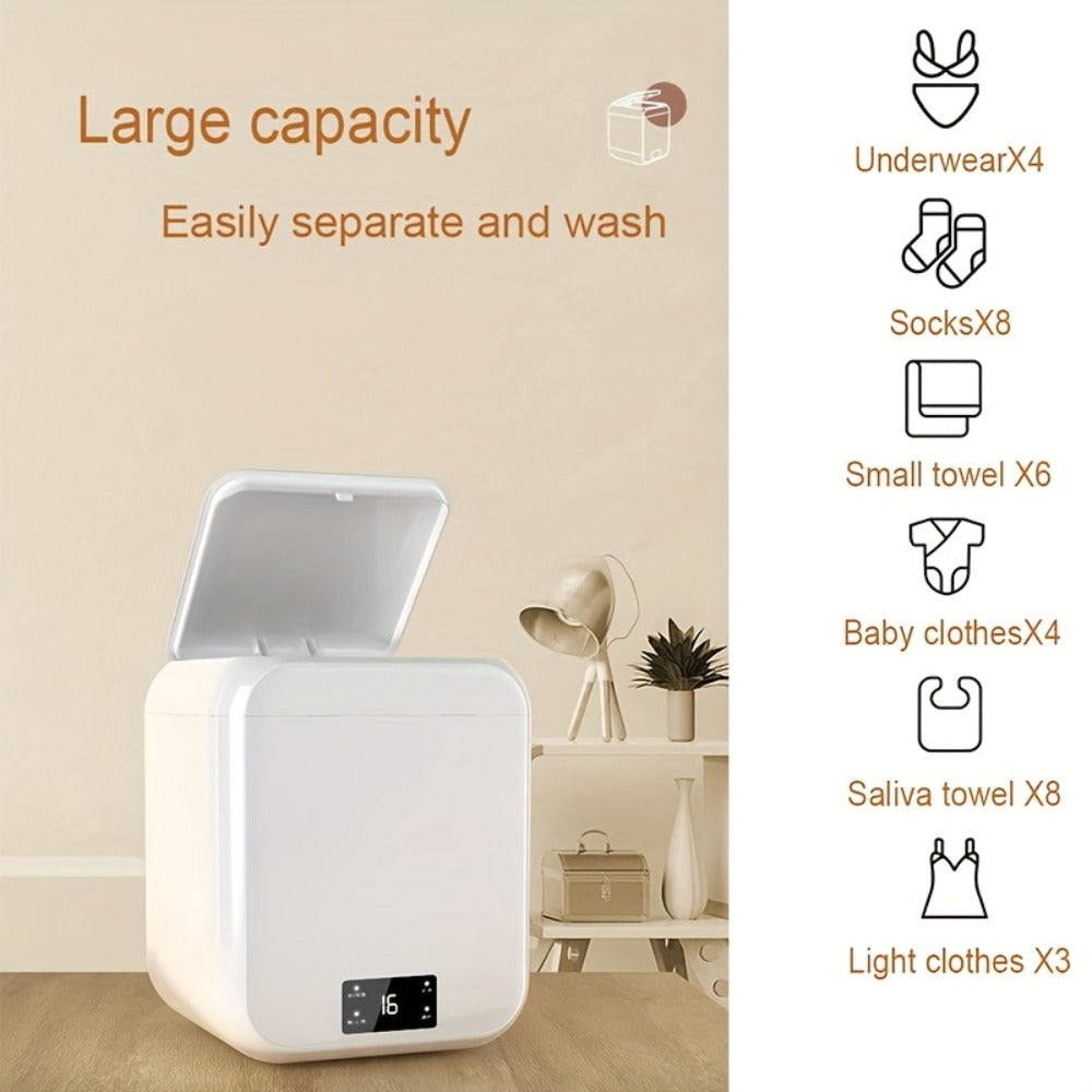 Mini Washing Machine Pure Copper Motor High Torque 4 Washing Modes Portable Washer for Underwear Socks Baby Clothes Separate Washing Anti Cross-Infection White