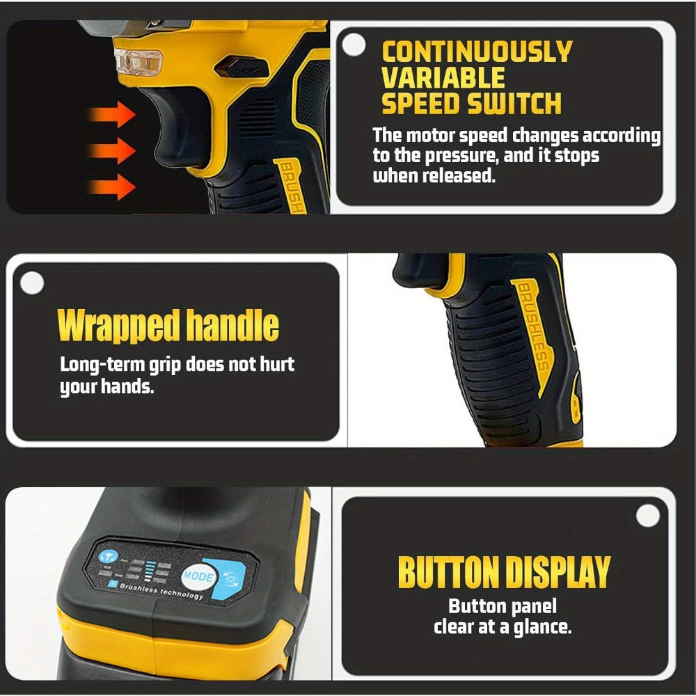 Cordless Brushless Impact Wrench Set 21V, 1/2'' High Torque Impact Gun with 4000mAh Rechargeable Battery, Fast Charger, Variable Speed Control, Complete Accessories for Car, Motorcycle & Home Repair