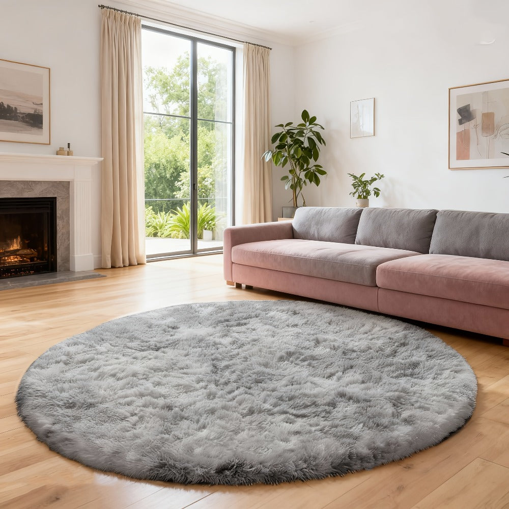 Round Area Rug Soft Shaggy Plush Circle Rug Non-Slip Indoor Floor Mat for Living Room Bedroom Dorm Tie Dye Rainbow Multi-Color Multi-Size
