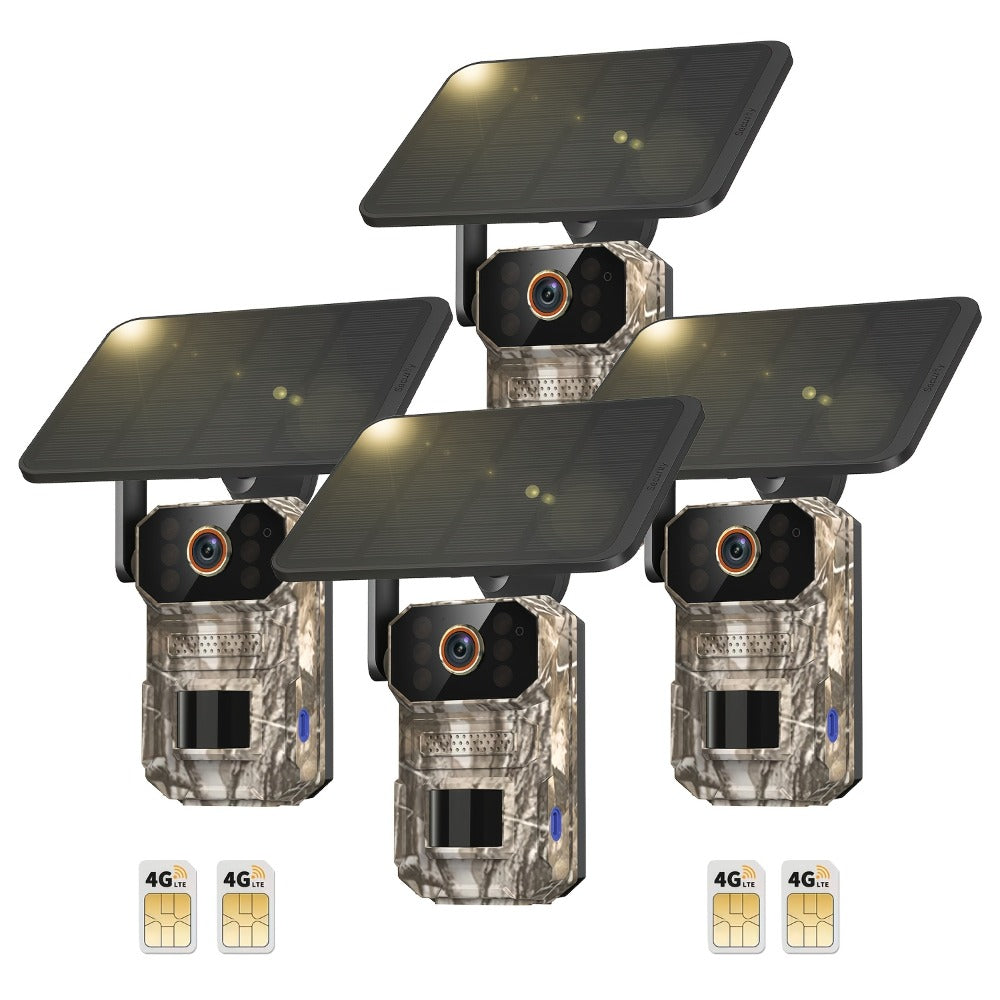 4G LTE Cellular Trail Camera with Solar Panel ¨C 4K Wildlife Monitoring Camera, PIR Motion Sensor, Infrared Night Vision, Two-Way Voice, Remote Access, No WiFi Required, for Hunting & Security (Camo/Brown)