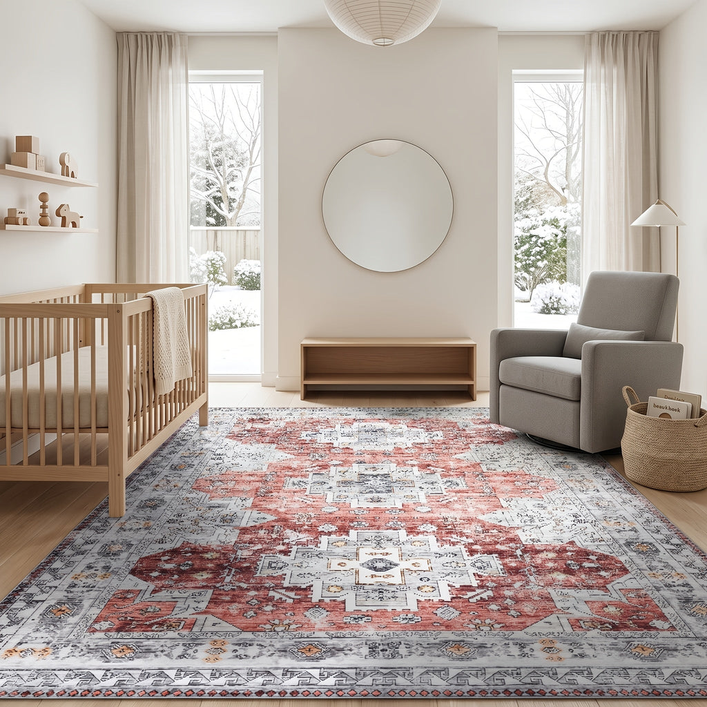 Area Rug 8x10 Ft Soft Non-Slip Machine Washable Large Floor Rug with Floral Forest Animal Patterns for Living Room Bedroom Home Decor ¨C Durable Easy Clean Indoor Carpet