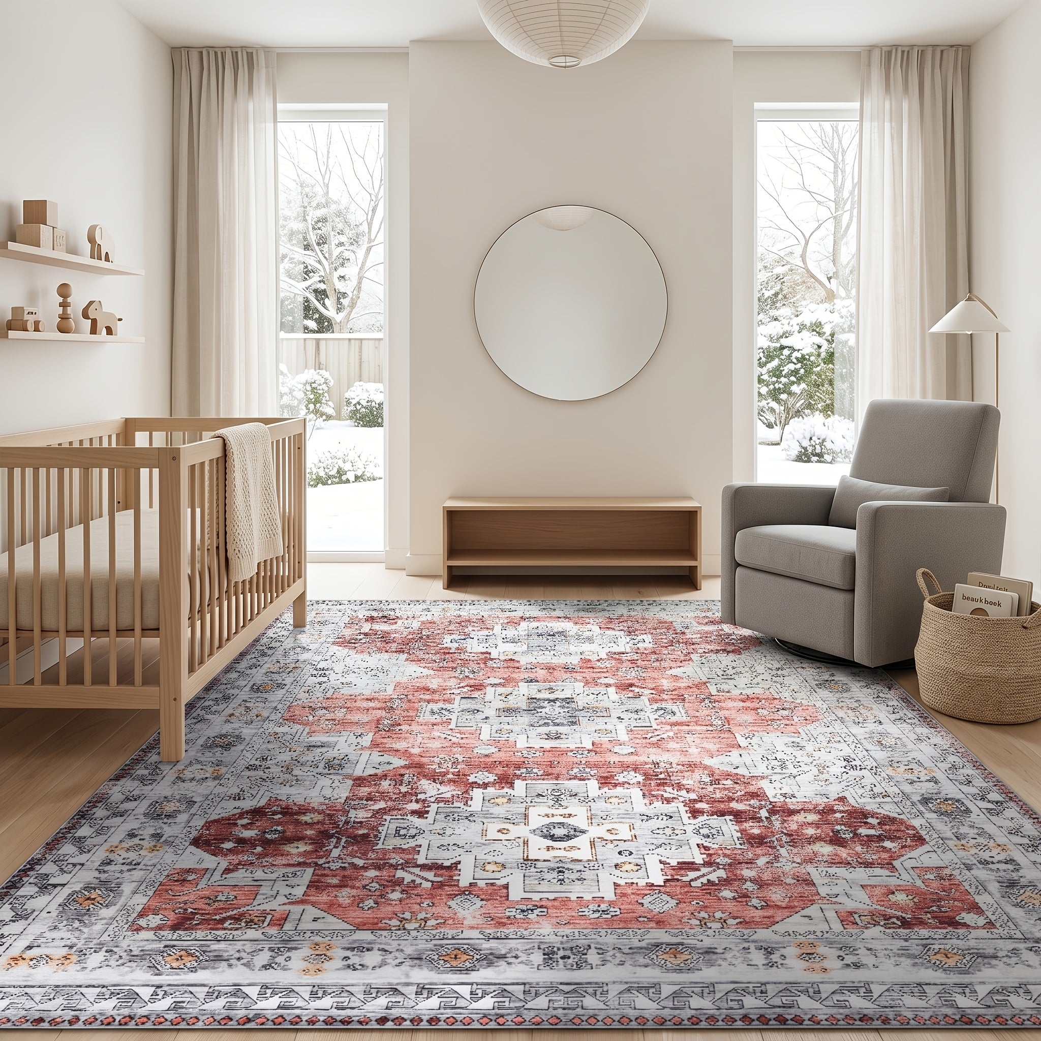 Area Rug 8x10 Ft Soft Non-Slip Machine Washable Large Floor Rug with Floral Forest Animal Patterns for Living Room Bedroom Home Decor ¨C Durable Easy Clean Indoor Carpet