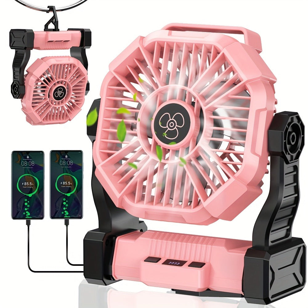Camping Fan with LED Lantern 3-in-1 Rechargeable Portable Tent Fan with Hook Timer & Rotation for Car RV Barbecue Travel Outdoor