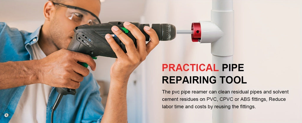 PVC Pipe Reamer Kit 8pcs - Fitting Saver for SCH 40 Plastic Pipe, Aluminum Alloy Body with 11.5¡± Hex Shaft, 8 Sizes 1/2¡± to 4¡±, for PVC PP PE ABS Pipes, Drill Compatible, Red