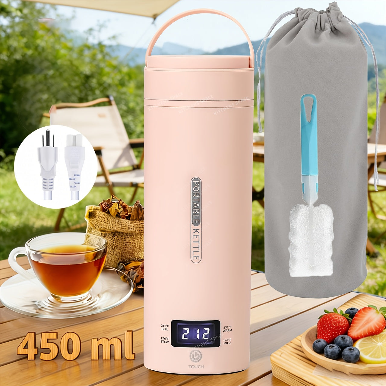 Travel Electric Kettle Mini Portable ¨C Small Water Boiler with 4 Temperature Settings, 304 Stainless Steel, Auto Shut-Off & Boil-Dry Protection, BPA-Free Compact Tea Coffee Kettle with Leather Sleeve ¨C Pink, Black, White