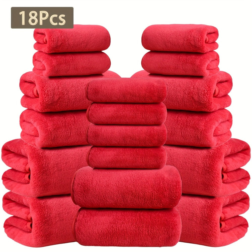 Coral Velvet Bath Towel Set 18pcs ¨C 4 Bath Towels 4 Hand Towels 10 Washcloths Hotel Quality Soft Absorbent