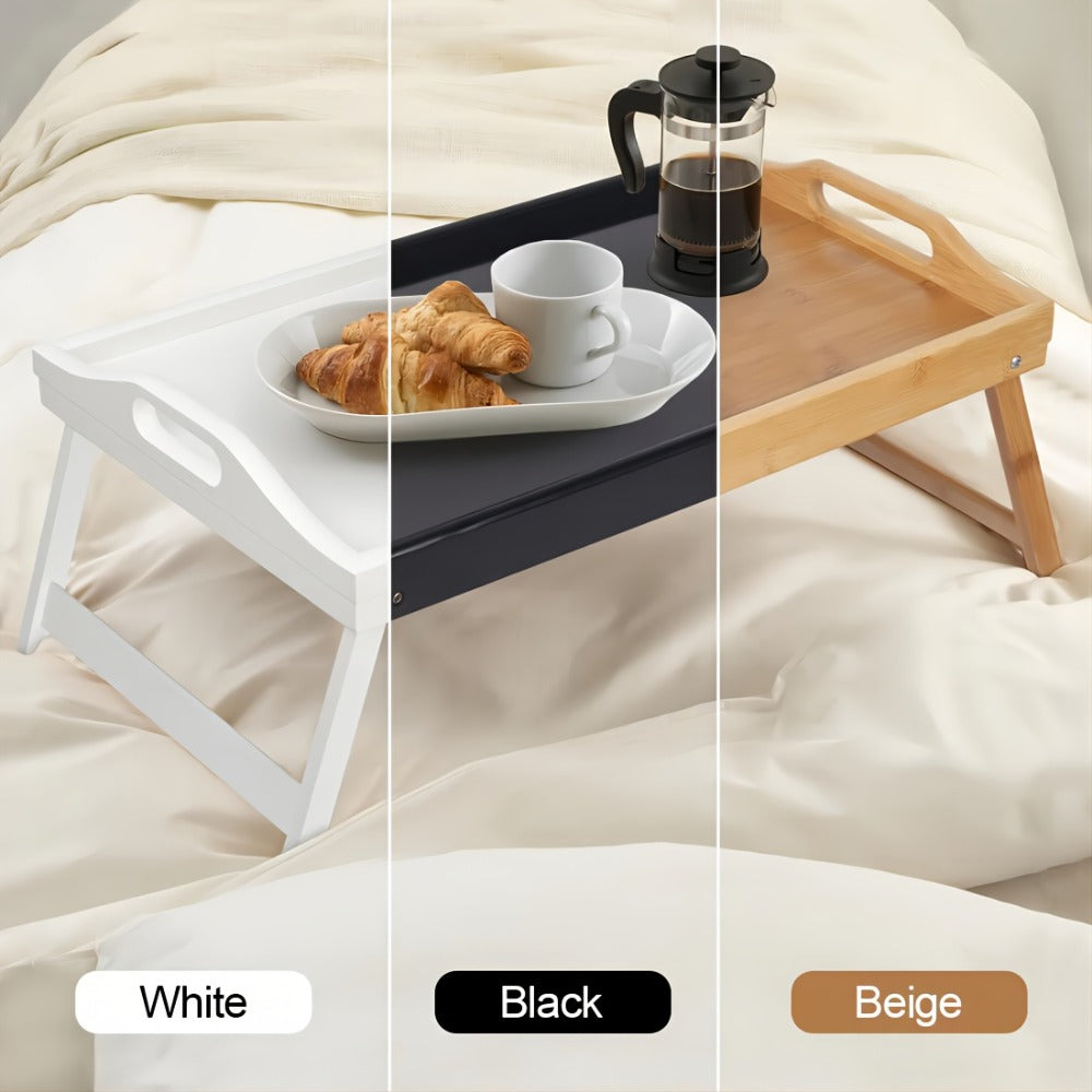 Bamboo Breakfast Tray with Folding Legs & Handles 2 Pack ¨C Extra Wide Foldable Bed Tray Table for Eating, Working & Drawing on Sofa or Bed, Food-Safe Natural Bamboo with 10 Paper Plates