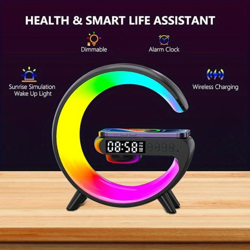 Wireless Charger with RGB Night Light ¨C 4-in-1 Bluetooth Speaker Alarm Clock Wake Up Light, 256 RGB Colors, Qi Fast Charging for iPhone Samsung, Bedside Nightstand Lamp