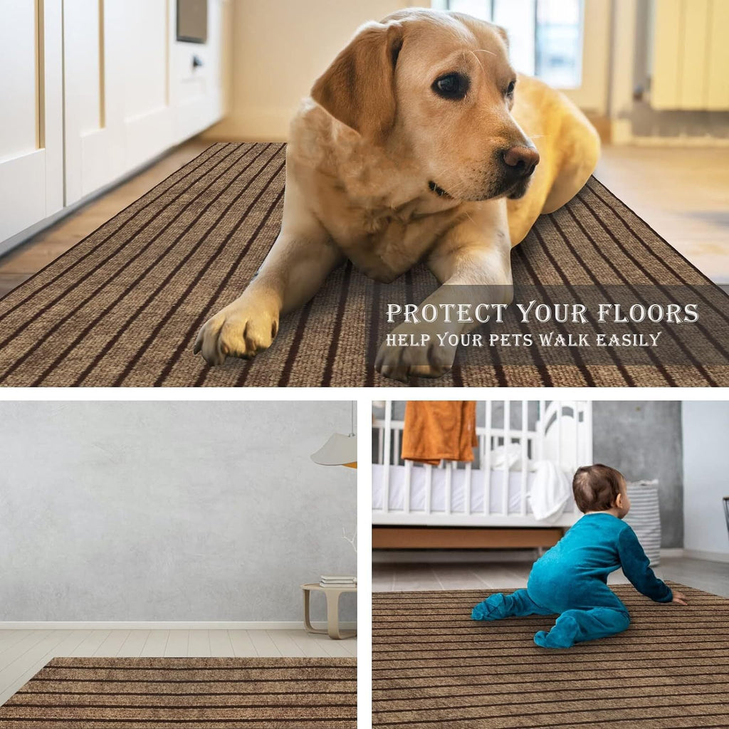 Runner Rug Non-Slip Rubber Backing Indoor Outdoor Hallway Kitchen Entryway Bedroom Carpet Runner Stain Resistant Low Pile Easy Clean Multiple Sizes 2FT Wide 8 Colors Grid Strip