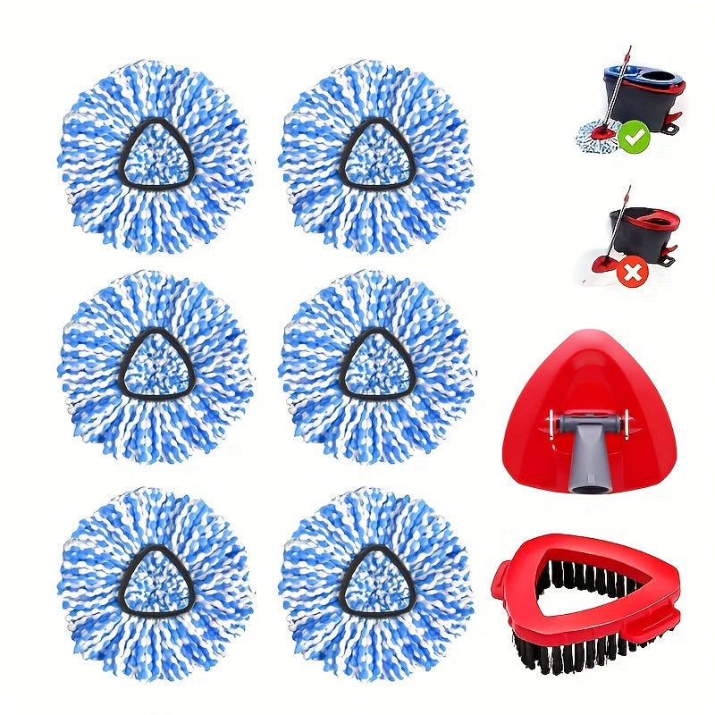 Spin Mop Replacement Heads 6 Pack with Scrub Brush & Base ¨C Microfiber Mop Heads Refills Machine Washable Deep Cleaning Floor Mop Pads for Spin Mop Bucket System Home Kitchen Hardwood Tile