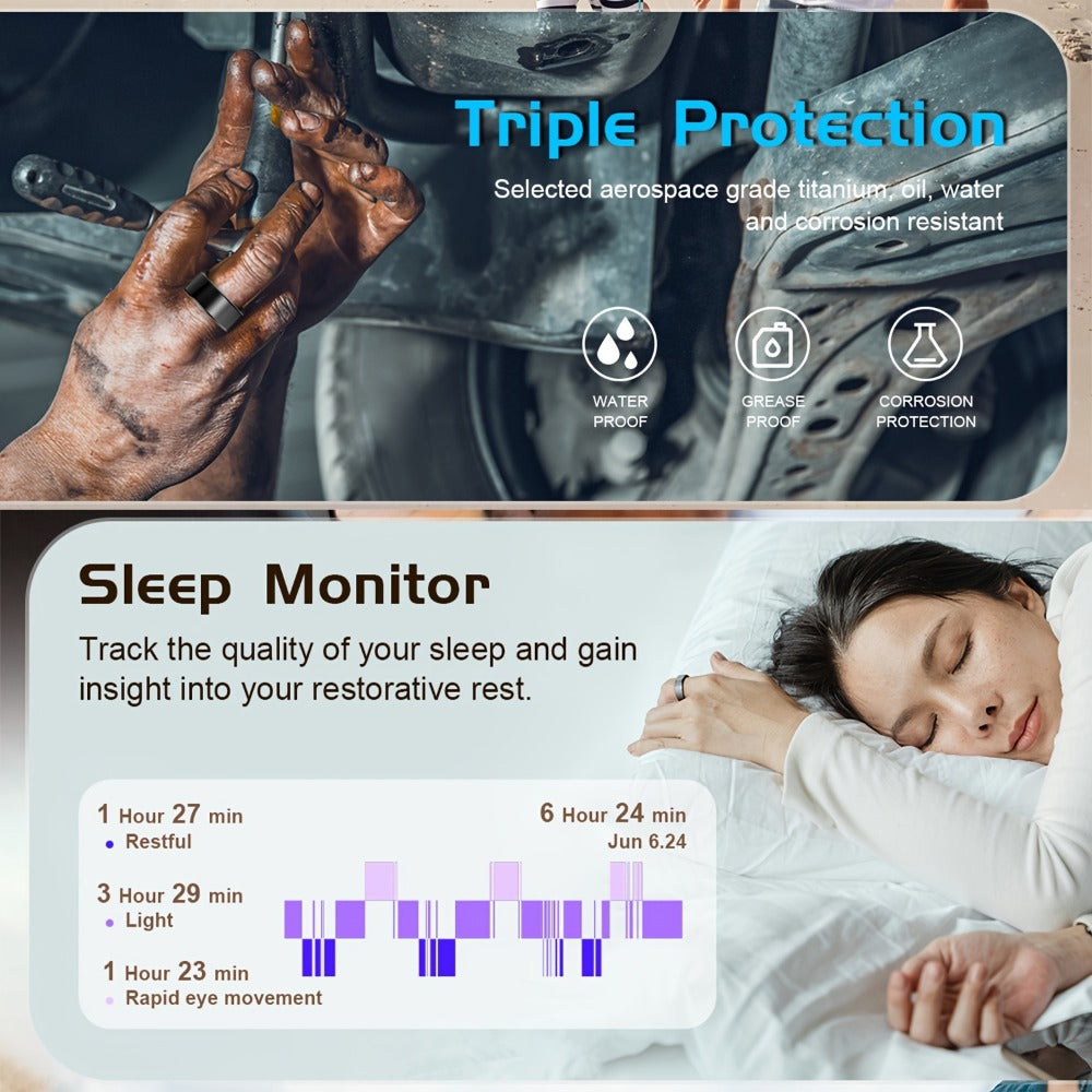 Smart Ring Fitness & Health Tracker for Men & Women ¨C Heart Rate, Sleep, Steps, Calories, Body Temp & HRV Monitoring, IP68 Waterproof, iOS & Android Compatible