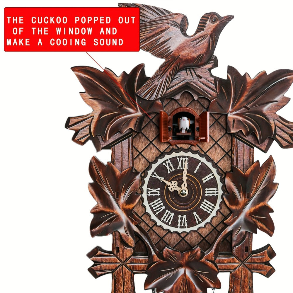 European Cuckoo Wall Clock Battery Operated - Fine Carved Handmade Wooden Clock with Hourly Cuckoo Sound 7AM-9PM, Vintage Home Decor Gift