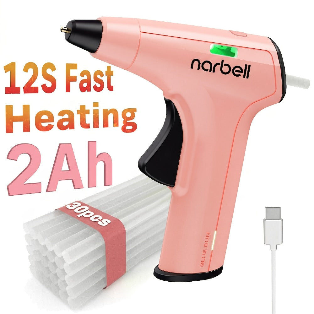 Cordless Hot Glue Gun Fast Heating USB Rechargeable 2000mAh ¨C 12-Second Heat-Up, Anti-Drip Nozzle, Auto Shut-Off, Mini Glue Sticks Included, Portable Wireless Glue Gun for DIY Crafts, Home Repair, Floral & Plush Toy Projects