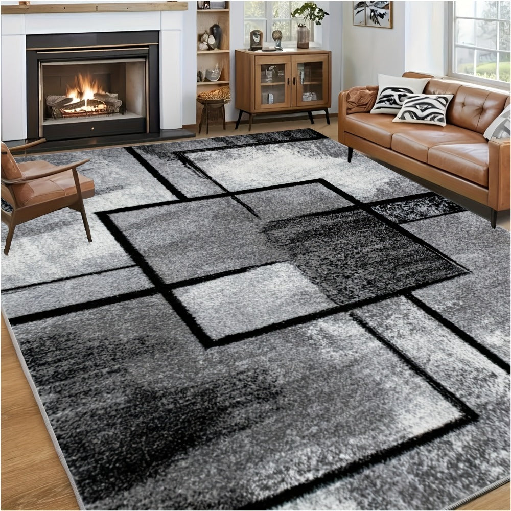 Machine Washable Area Rug Black White Geometric Non-Slip Rubber Backing Low Pile Non-Shedding Living Room Bedroom Kitchen Bathroom