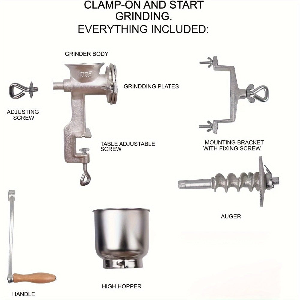 Cast Iron Grain Mill Manual Grain Grinder | Heavy Duty Hand Crank Food Mill | High Hopper with Clamp & Shield | Grinds Nuts Flour Corn Wheat Coffee | Kitchen Manual Grinder