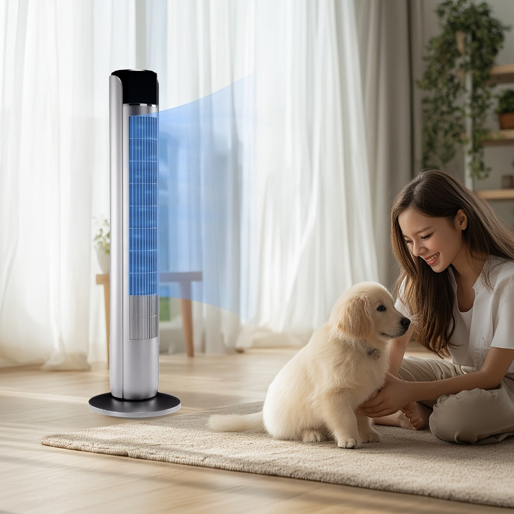 Bladeless Tower Fan 36 Inch | Remote Control, 5-Speed Settings & 4 Operating Modes, Whisper-Quiet 28dB, 12-Hour Timer, Oscillating Standing Fan for Home, Bedroom & Office ¨C Titanium Gray & Black