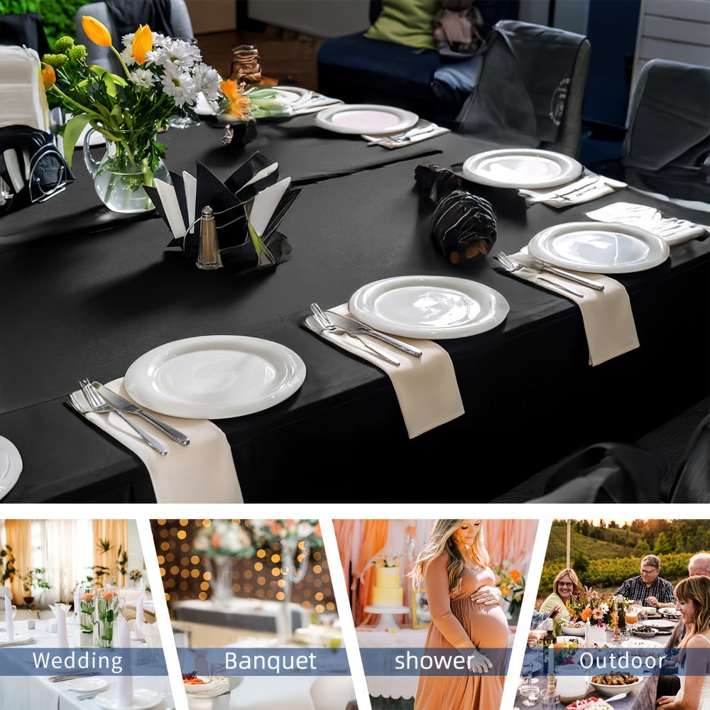 10pcs Spandex Tablecloth 6ft Rectangle Fitted Table Cover Stretch Wrinkle-Free for Wedding Reception Vendor Booth Catering Indoor Outdoor, 72Lx30Wx30H Inch, White/Black