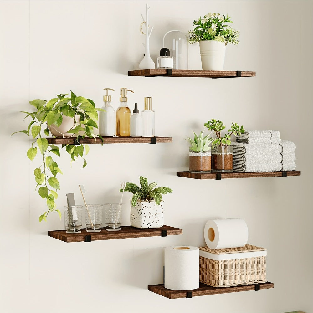 Floating Shelves Set of 5 Wall Mounted 4.7 Inch Tiered Display Shelves Vintage Style Wall Storage Rack for Bedroom, Living Room, Kitchen, Bathroom & Office ¨C Plant & Home Decor