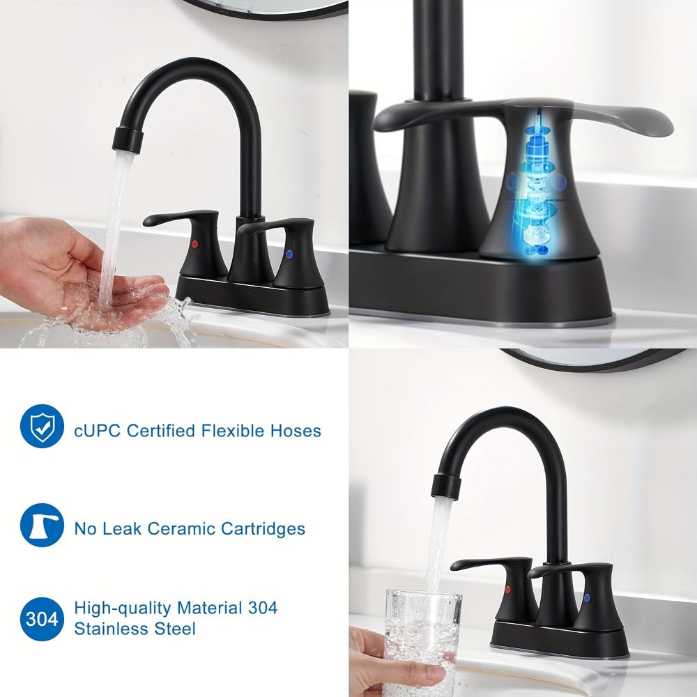 Centerset Bathroom Faucet 2 Handle 4 Inch - Lead-Free Dual Handle Vanity Sink Faucet with Pop-Up Drain & Supply Lines, Brushed Nickel, Matte Black, Oil Rubbed Bronze, Brushed Gold, 2-3 Hole RV Compatible