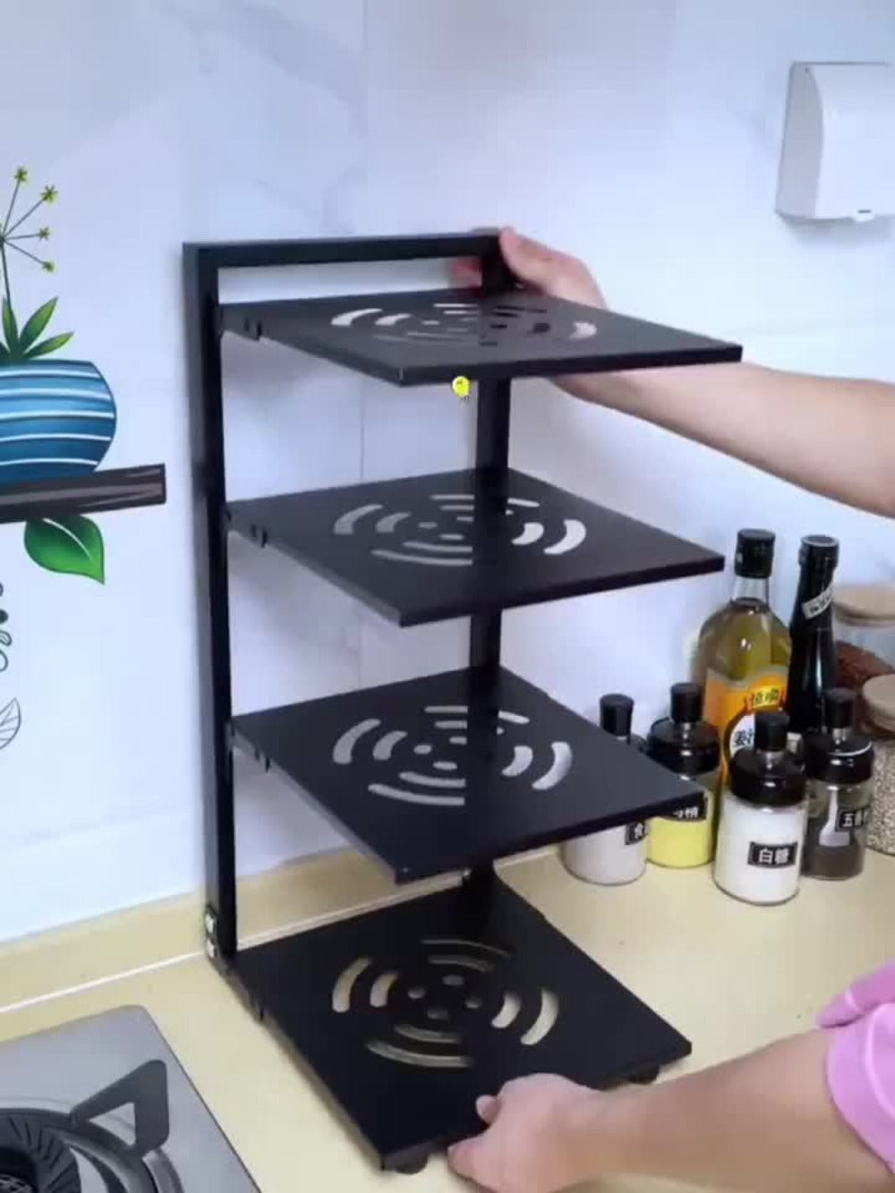 Kitchen Storage Rack Multi-Tier Adjustable - Drain Organizer for Pots Pans and Cutlery with Paint Finish, Floor Standing or Wall Mountable Pot Rack for Kitchen Counter and Cabinet, Available in 2 to 7 Tiers in Black White and Grey