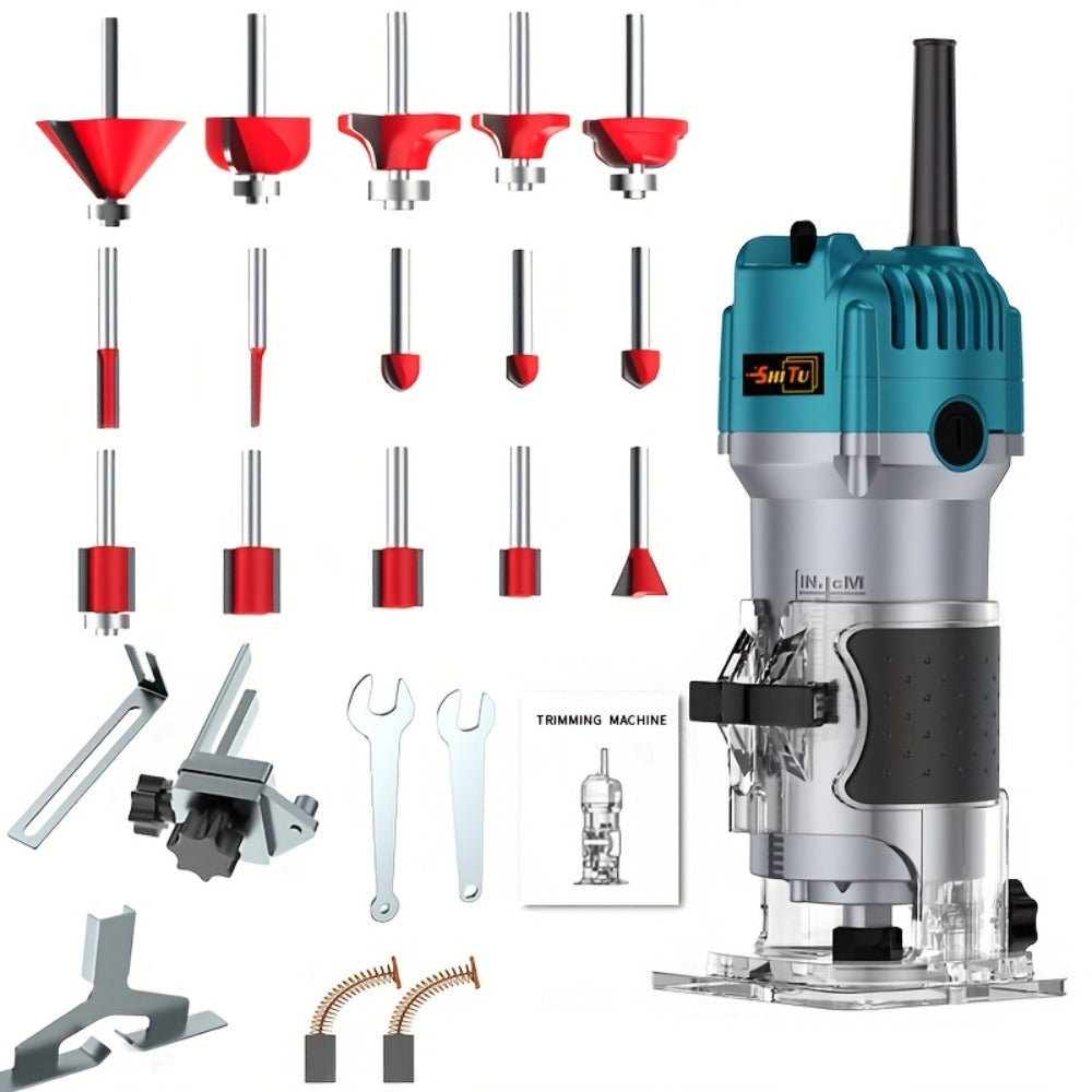 Electric Edge Cutting Machine Multifunctional Wood Router Trimmer - Adjustable Speed, Wood Chamfering Slotting Milling Carving Tool with Accessories, Industrial Planer for Woodworking