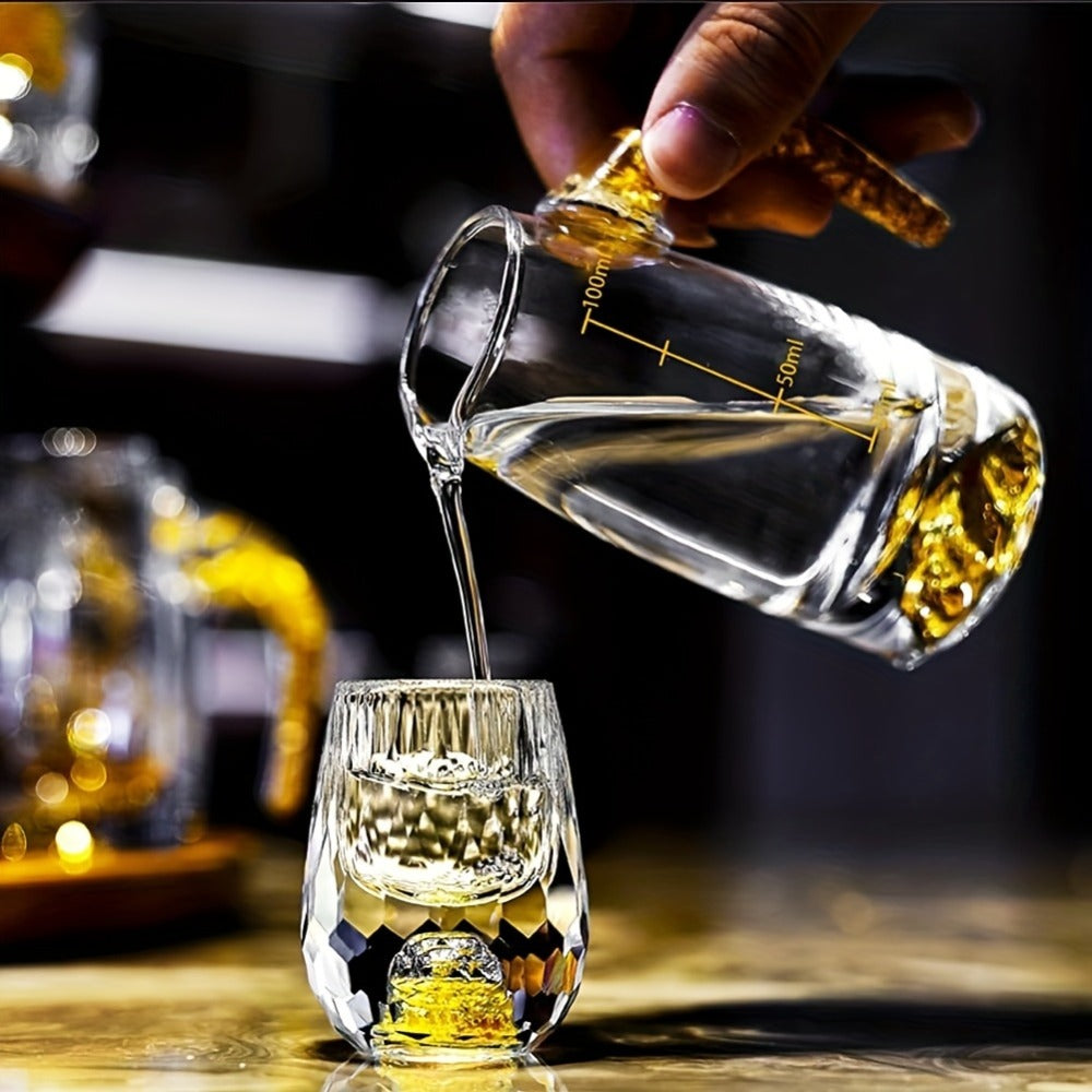 24K Gold Plated Crystal Wine Set ¨C 1 Decanter & 6 Cups with Leakproof Crystal Glasses ¨C Elegant Black Gift Box ¨C Luxury Home Bar, Wedding & Party Gift for Wine Lovers