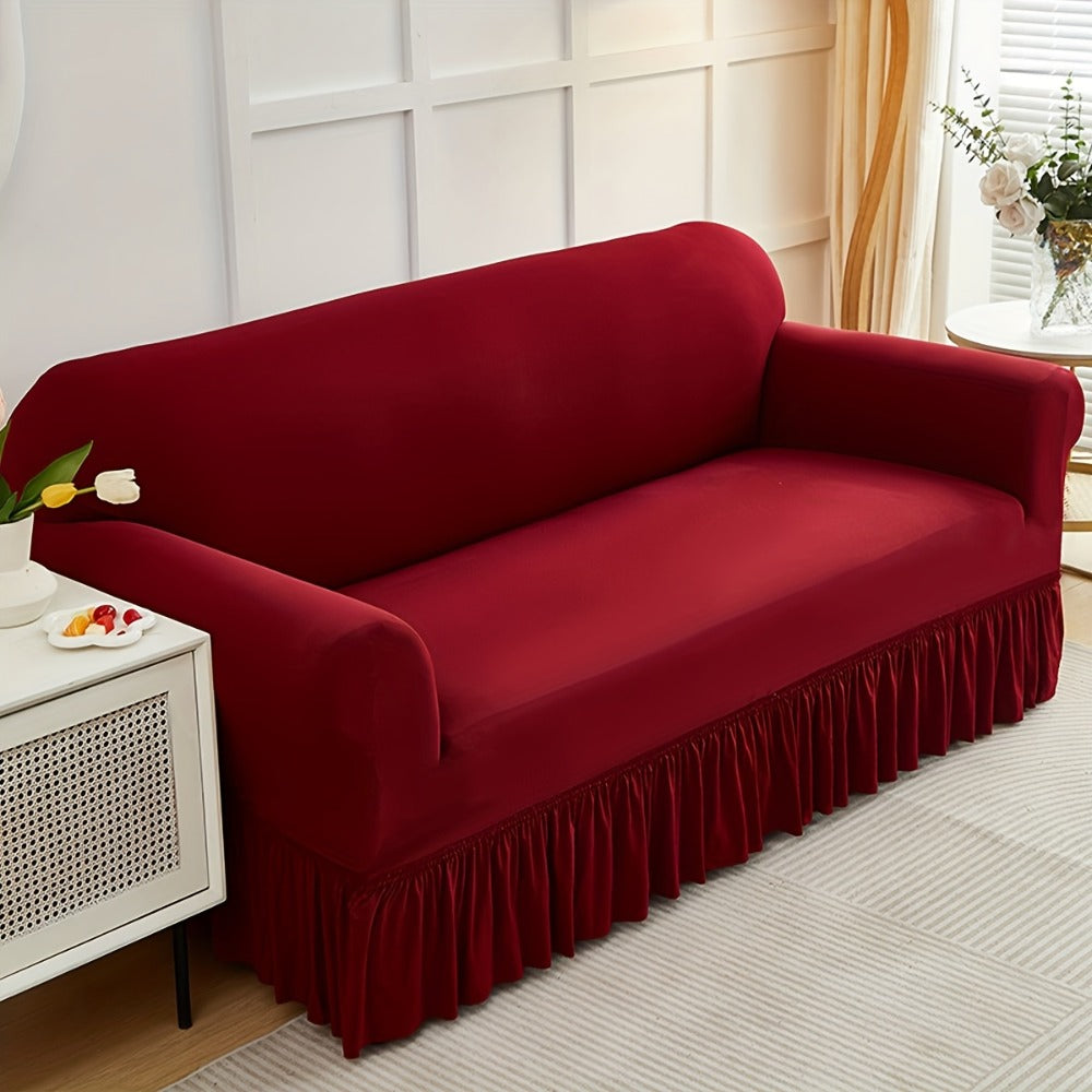 Stretch Sofa Slipcover Lightweight Breathable Elastic Full Cover Skirted Design Anti-Slip Soft Cool Comfort Machine Washable for 3 4 Seater Living Room Furniture Protector