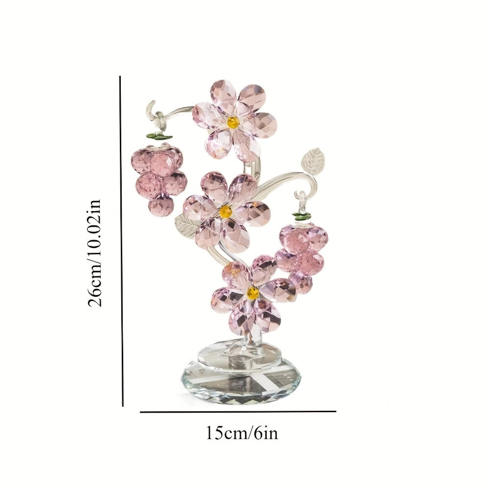 Pink Crystal Tree Statue Ornament - Romantic Crystal Flower Sculpture with Rotatable Base | Elegant Home Decor Gift for Valentine's Day, Wedding, Christmas & Mother's Day | Luxury Crystal Tree Decor