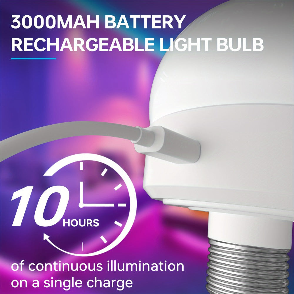 Rechargeable LED Light Bulb E26 3000mAh 400LM with Remote Control ¨C USB Wireless Puck Light, 3 Color Temperatures, 12 RGB Colors, Timer, No Wiring for Lamps Closets Cabinets Indoor Lighting 4 Pack