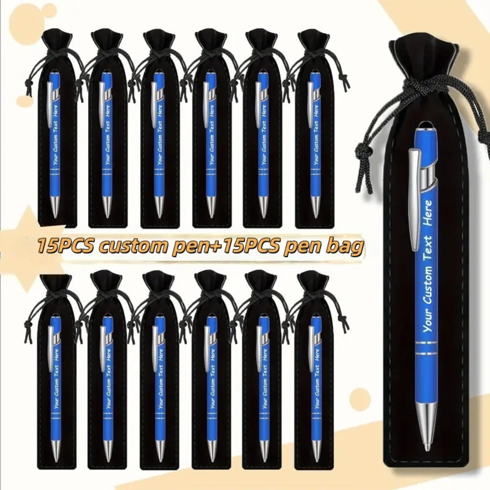 Custom Ballpoint Pens with Pencil Pouch Bulk Set ¨C Personalized Ballpoint Pen Pack for Corporate Gifts, School Supplies, Office Promotions | 20/30/80 PCS Customized Pen & Bag Bundle