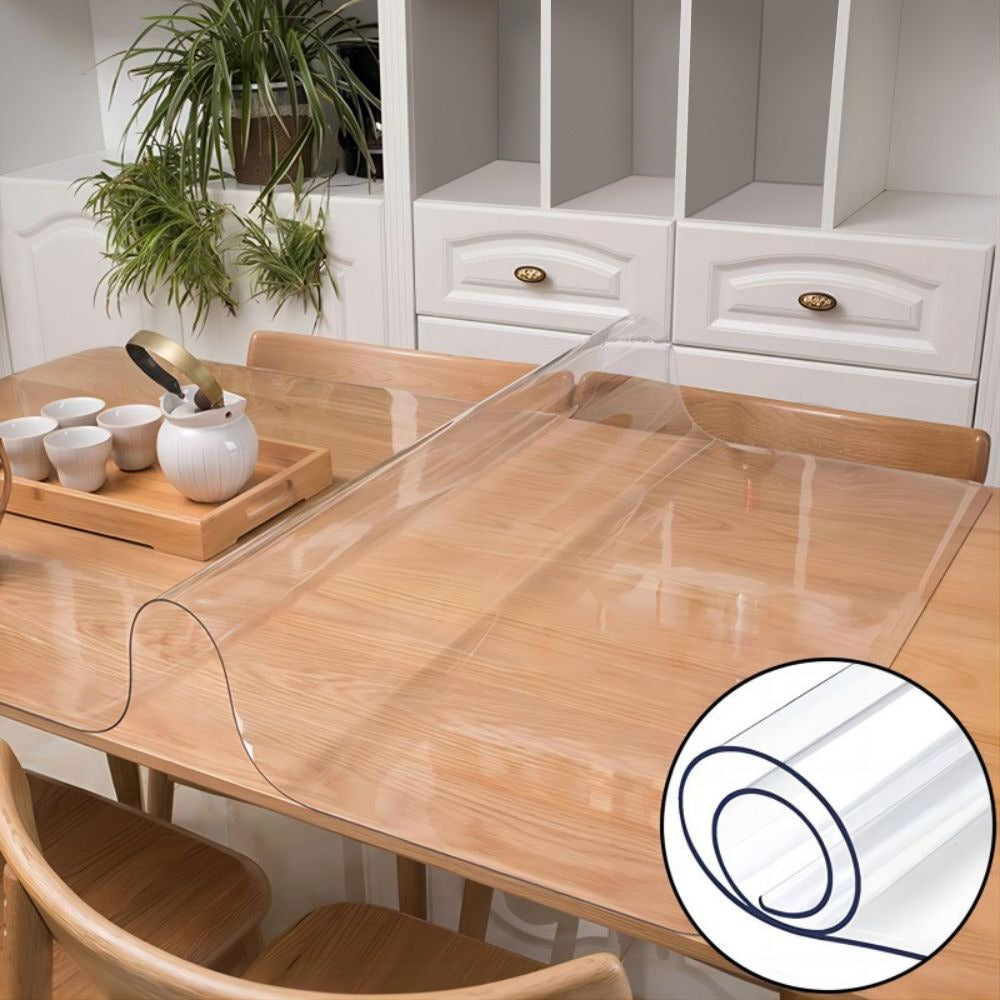 Clear PVC Tablecloth Table Protector 1.5mm Thick Transparent Table Cover Heat Resistant Scratch Resistant Waterproof Desk Mat for Dining Table Home Office Restaurant Coffee Table Multiple Sizes