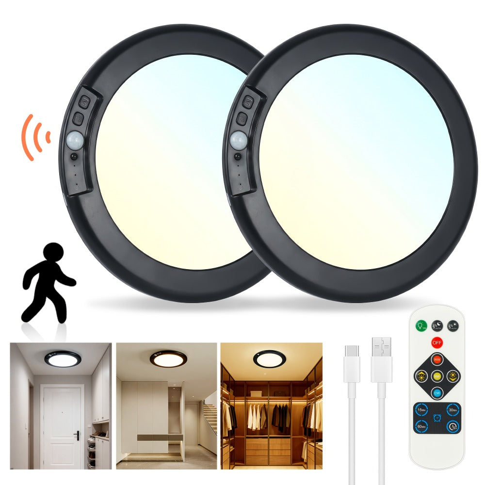 Rechargeable LED Ceiling Light with Motion Sensor ¨C Remote Control Dimmable, 3 Color Temps 3000K/4500K/6500K, 10 Brightness Levels, Battery Operated Closet Light for Bathroom Hallway Pantry Porch