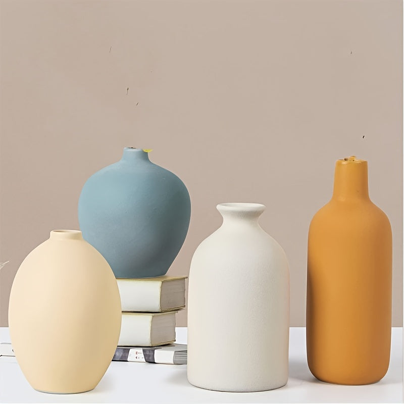 Ceramic Vase Set of 4 Small Vases for Dried Flowers Pampas Grass, Morandi Color Modern Farmhouse Home Decor, Boho Aesthetic Centerpiece Table Decoration Ceramics Vase Set