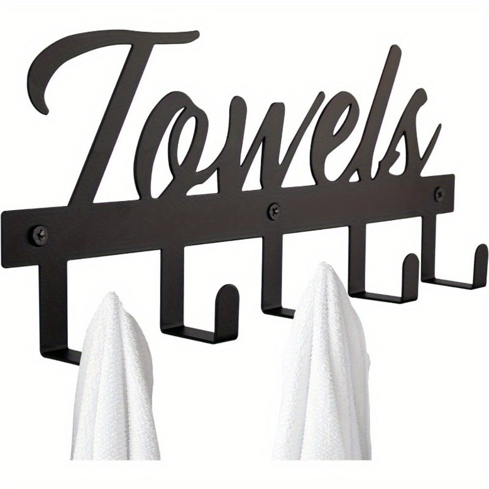 Wall Mount Towel Rack with 5 Hooks Farmhouse Bathroom Organizer Space Saving Towel Holder for Bathroom Kitchen Entryway Easy Install Rust Resistant