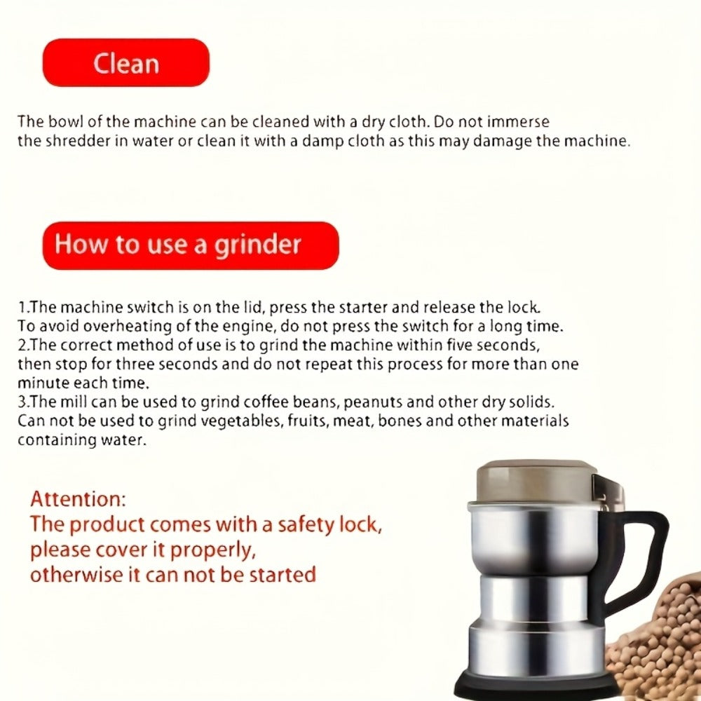 Electric Coffee Grinder 400ml 14oz 4-Blade Stainless Steel 10 Second Quick Grinding for Coffee Beans Spices Nuts Grains Dry Wet Dual Purpose Food Processor 25000 RPM