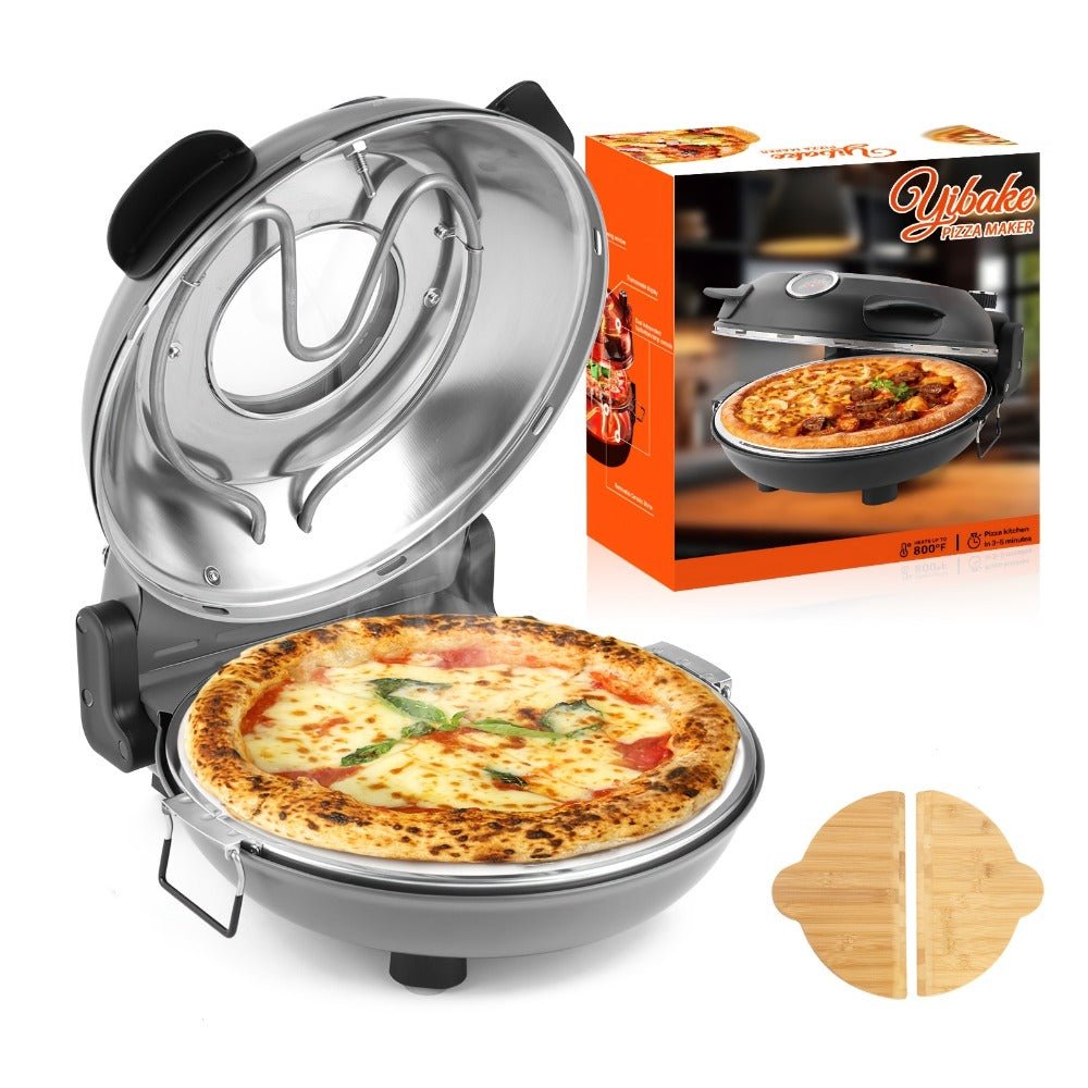 Indoor Pizza Oven 12 Inch Countertop Electric Pizza Maker 1200W ¨C Reaches 800¡ãF in Minutes, Dual Knob Control, Ceramic Stone, Transparent Window, Anti-Scald Handles for Home Kitchen