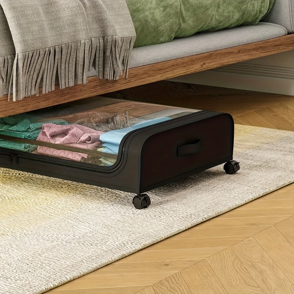 Under Bed Storage Organizer with Wheels & Lid - Metal Rolling Bins for Clothes Bedding Shoes Blankets Books (2pcs)