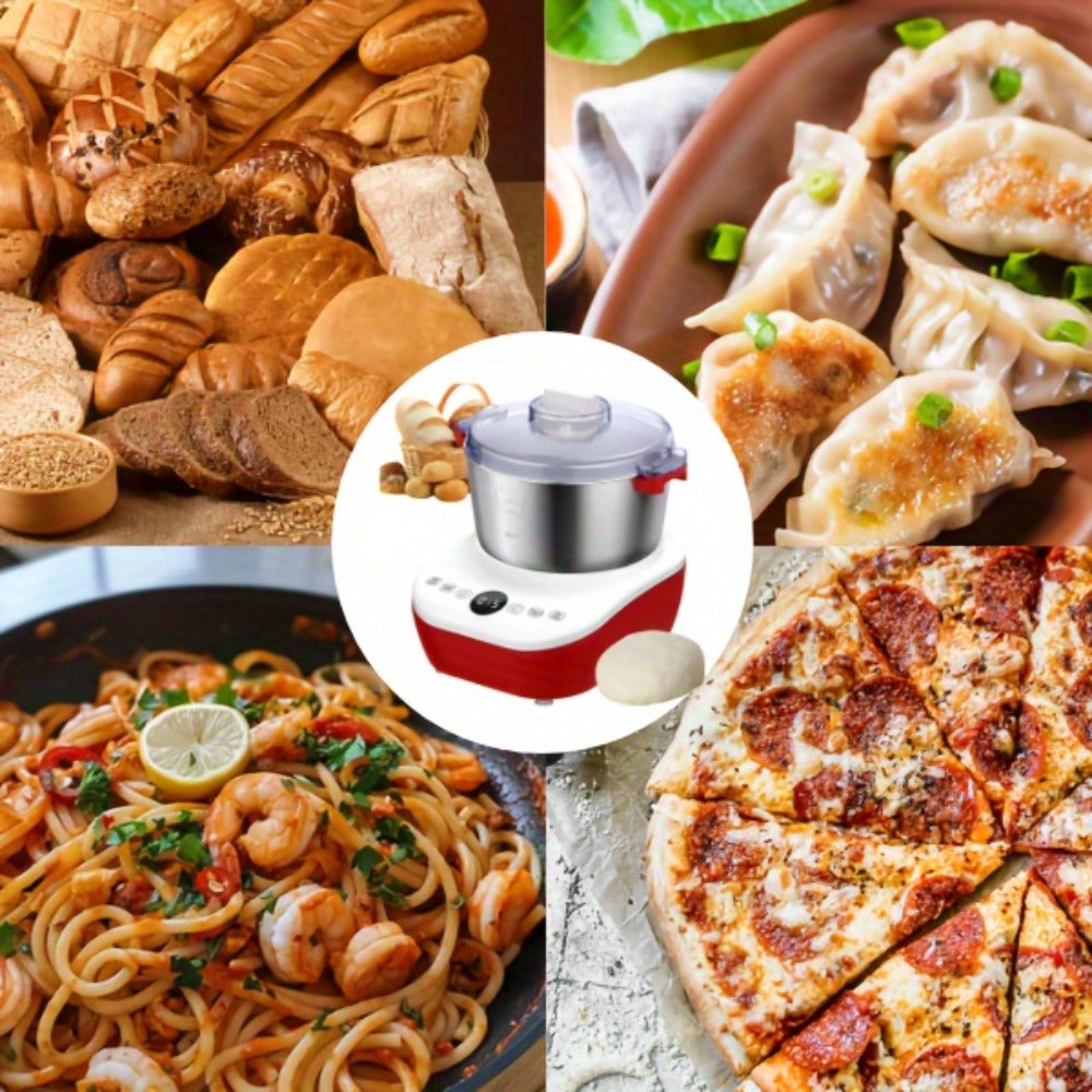 Electric Dough Maker 7Qt with Fermentation Function - 250W Dough Kneading Machine, 304 Stainless Steel Bowl, Microcomputer Timer, Constant Temperature Ferment, for Bread Pizza Pasta Dumplings, Red/White