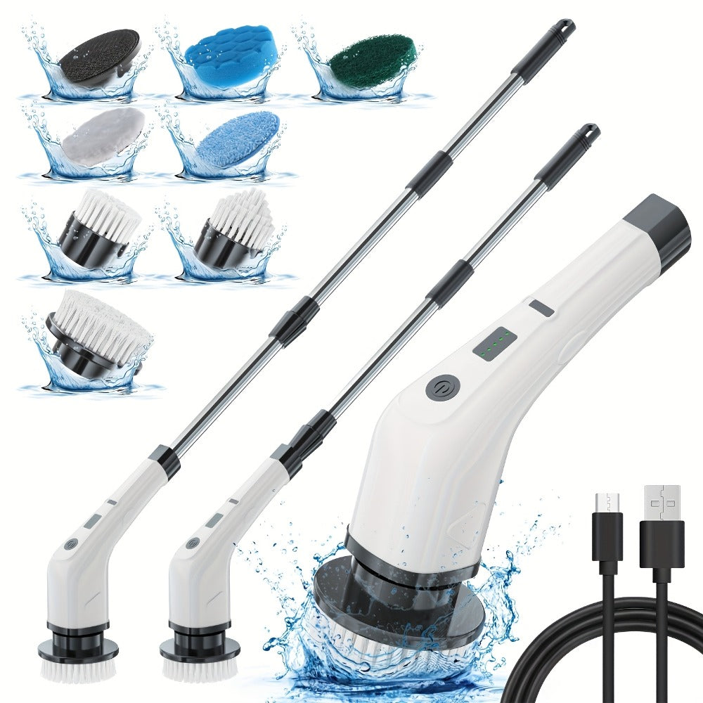 Telescopic Electric Cleaning Brush with Long Handle, 7-in-1 & 14-in-1 Multifunctional Power Scrubber Kit, Replaceable Brush Heads, Household Floor Kitchen Bathroom Tile Grout Scrubbing Tool