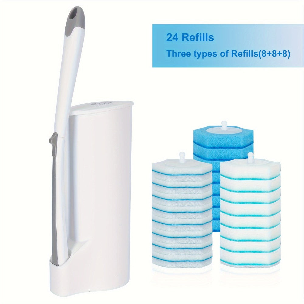 Disposable Toilet Brush Set with Refills & Holder - Wall Mounted or Floor Standing Toilet Cleaning System, 22/24/32 Replacement Heads, No-Touch Hygienic Bathroom Cleaner, Easy Bathroom Cleaning