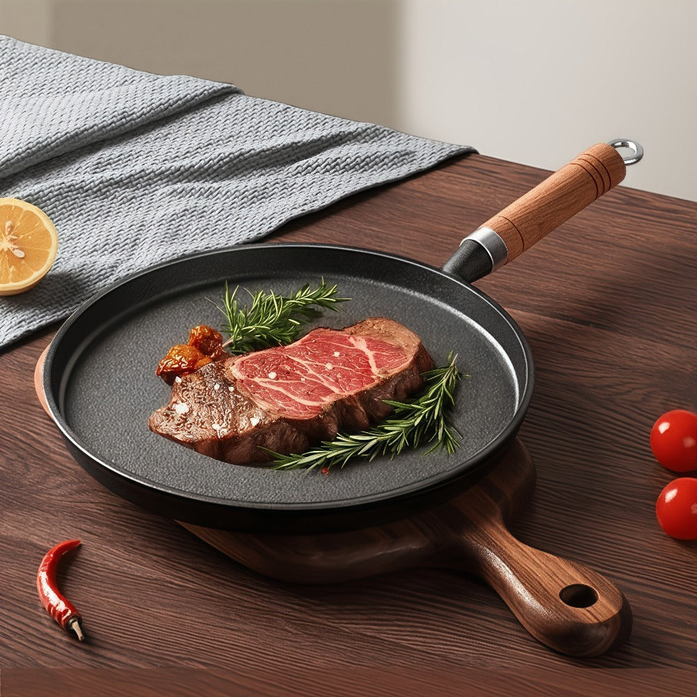 Cast Iron Skillet Non-stick Flat Pan 8.27/9.45/10.63 Inch for Pancakes Eggs & Crepes ¨C Induction Gas Campfire Compatible Breakfast Griddle Pan for Indoor Outdoor Cooking