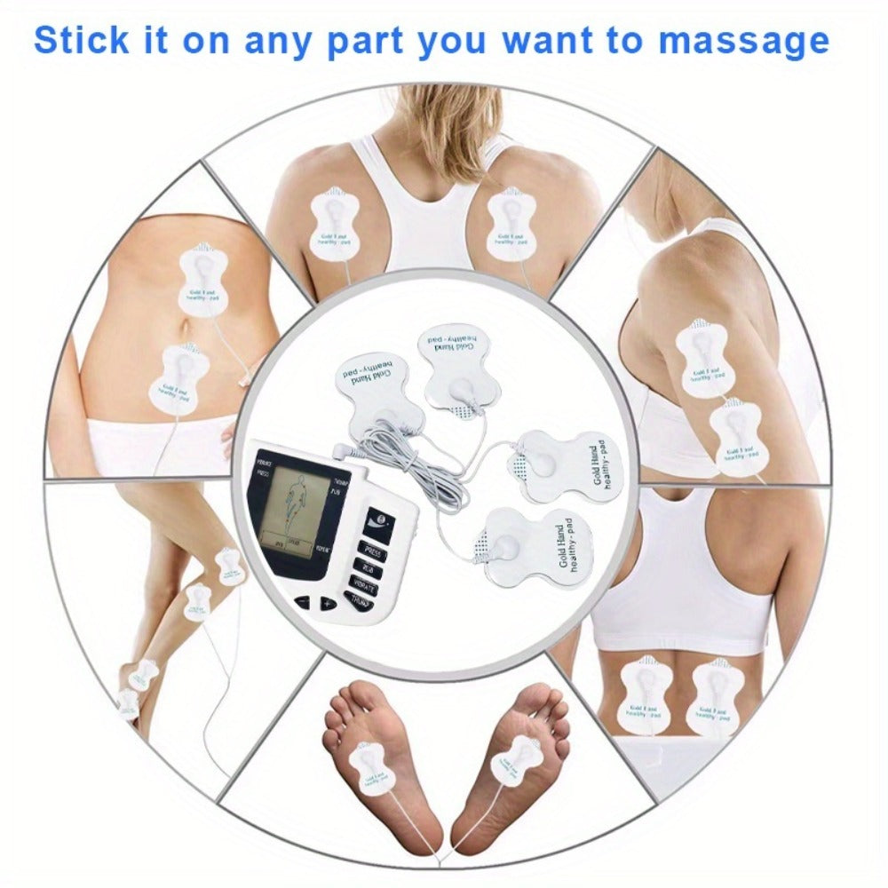 TENS EMS Machine Dual Channel Muscle Stimulator 4 Electrodes 10 Modes 8 Intensity Levels for Back Shoulder Knee Pain Relief Relaxation Exercise Gift